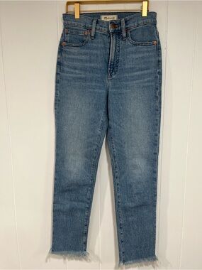 Madewell Perfect Vintage Jean High Rise Crop Straight Raw Hem Light Wash 26x 27